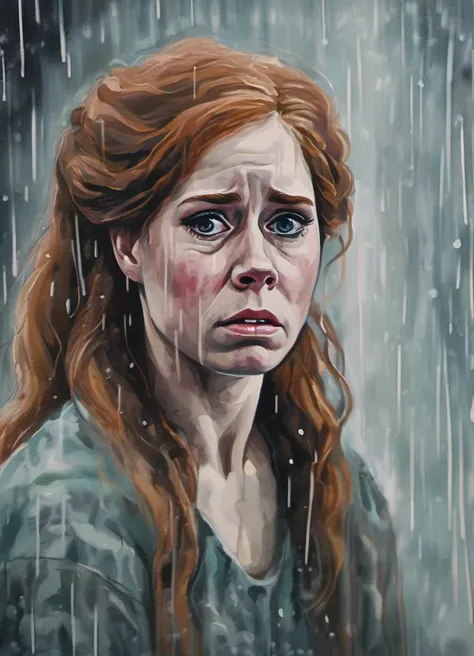 <lora:amyadams:1> amyadams, portrait of a sad and crying woman, inside on a rainy day, gloomy atmosphere, cinematic, realistic,