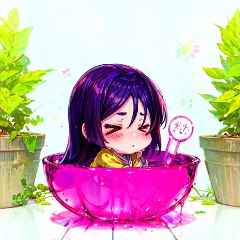 masterpiece,best quality,(chibi:0.9),(((in container))),drinking glass,in drinking glass,standing,full body,1girl,Raikou,purple hair,long hair,blush,eye focus,(>w<:1),closed_eyes,<lora:CHAR-FGO-Raikou_Hard:0.5>,<lora:Concept-v_eyes:1>,<lora:Concept-in container-V0.3-000004:0.9>,
