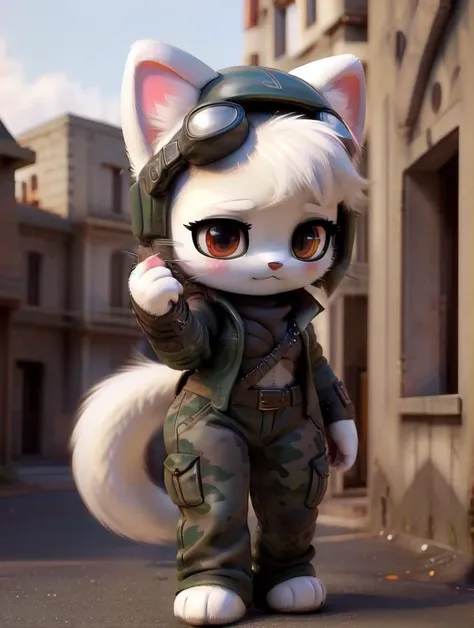 (best quality, masterpiece, hires), <lora:Ranger:0.7>, Ranger, Ranger Clothes, Ranger Helmet, Ranger Pants, <lora:hello_kitty:0.8>, hello_kitty, furry, anthro, chibi, domestic cat, feline, white body, white fur, female, red goggles,