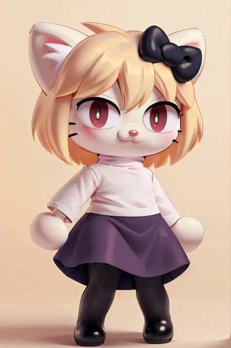 (masterpiece, best quality, hires), <lora:hello_kitty-09:0.6>, hello_kitty, chibi, toon, dot eyes, looking at viewer, illustration, anime style, <lora:necoarc:1>, necoarc, :3, slit pupils, turtleneck, purple skirt, pantyhose, blonde hair, short hair