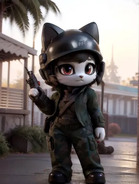 (best quality, masterpiece, hires), <lora:Ranger:0.7>, Ranger, Ranger Clothes, Ranger Helmet, Ranger Pants, <lora:hello_kitty:0.8>, hello_kitty, furry, anthro, chibi, domestic cat, feline, white body, white fur, female, red goggles,