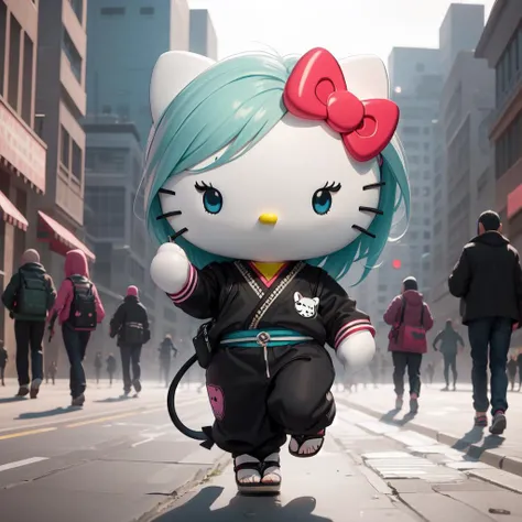 hello_kitty,1girl,blue eyes,naruto ninja,on the street,tail,full body,looking at viewer,solo,<lora:hello_kitty-09:1>,