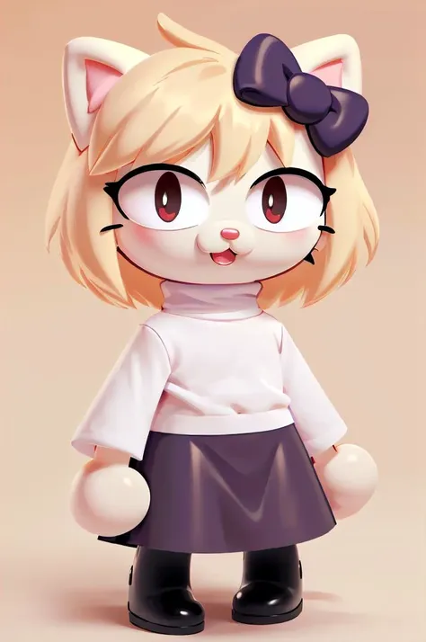 (masterpiece, best quality, hires), <lora:hello_kitty-09:0.6>, hello_kitty, chibi, toon, dot eyes, looking at viewer, illustration, anime style, <lora:necoarc:1>, necoarc, :3, slit pupils, turtleneck, purple skirt, pantyhose, blonde hair, short hair