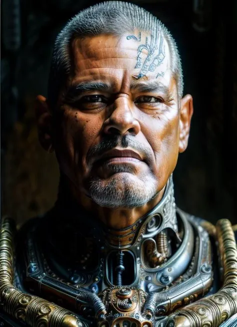 <lora:tuco:1>,  a fine art painting  Tuco Salamanka as  of a steel monster, man, biomechanical, mshn robot, hyper realistic, intricate design, (insanely detailed:1.4), (extremely fine details:1.35), Extremely sharp lines, cinematic lighting, Photorealistic, a detailed masterpiece by Ralph McQuarrie,Agnes Cecile <lora:mshn:0.95>