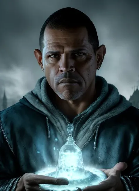 <lora:tuco:1>, close up portrait (Tuco Salamanka as alchemist:1.3), (fantasy:1.3), airbrush painting, (alchemist mixing potions:1.3), pointy wizard hat, magic, potions, (wizard robes:1.2), Breaking Bad, (highly detailed:1.3), (intense color:1.1), (beautiful:1.3), (seductive:1.3) 3d, (seductive:1.3), vray, unreal engine, (8k:1.3), intricate background, uhd, realism, sharp focus, HDR, high definition, high resolution, by Albert Lynch and norman rockwell and (Alaya Lemmer:1.3) (hold blue crystall)