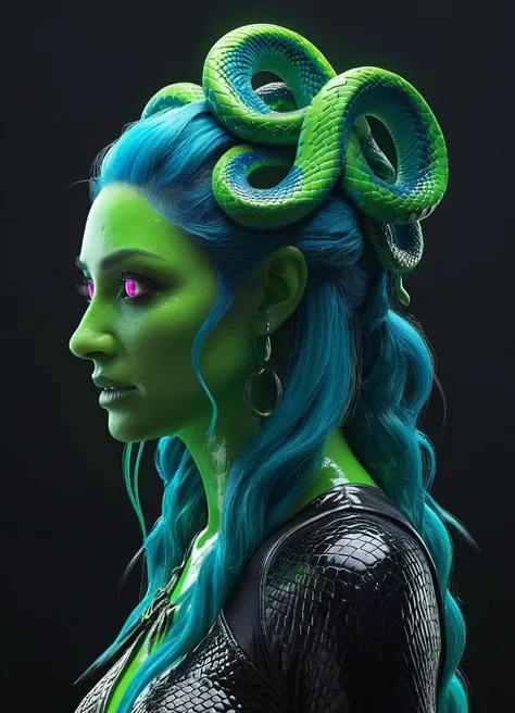 ombre color scheme of neon green, neon blue, neon pink
Medusa (snakes for hair:1.2), scary, frightening,  <lora:acidzlime:0.3> acidzlime <lora:gloomyXL:0.8> gloomy, yinan, subsurface scattering, ultra hd, 4k, high def, Photorealistic, Hyperrealistic, Hyper detailed, analog style, realistic, masterpiece, best quality, ultra realistic, 8k, Intricate, High Detail, film photography, soft lighting,  heavy shadow