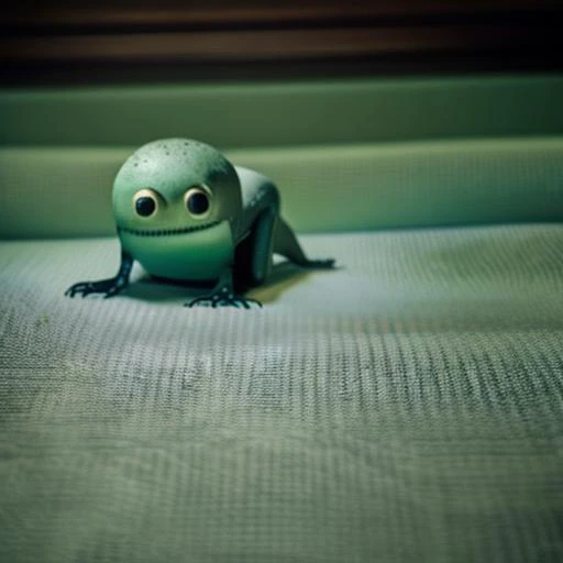 a small monster creeping under a bed