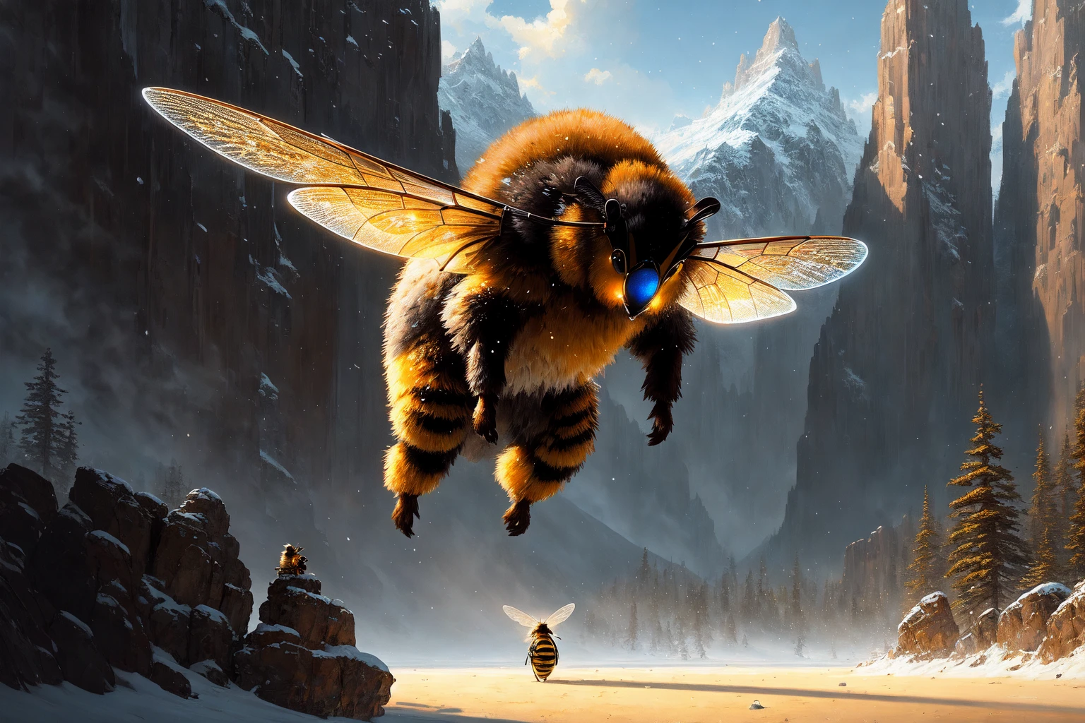 praise bee, holy bee, a bee glowing with holiness,
modelshoot style, (extremely detailed CG unity 8k wallpaper), photo of the most beautiful artwork in the world, professional majestic oil painting by Ed Blinkey, Atey Ghailan, Studio Ghibli, by Jeremy Mann, Greg Manchess, Antonio Moro, trending on ArtStation, trending on CGSociety, Intricate, High Detail, Sharp focus, dramatic, photorealistic painting art by midjourney and greg rutkowski,