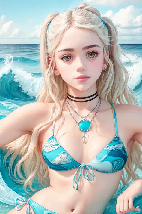 portrait photo of (FollyNobodySD15:1.0) from_below beautiful 20yo woman bikini (blonde pigtails:1.1) slight smile tan shoulders depth of field bokeh morning tropical beach beautiful cloudy sky (masterpiece) (best quality) (detailed) (8k) (wallpaper) (cinematic lighting) (sharp focus) (intricate) <lora:epiNoiseoffset_v2:1> Style-Water Style-Moana