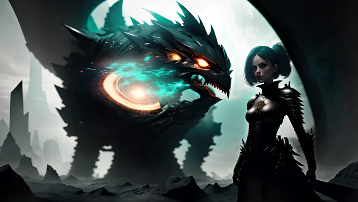 portrait photo, intimidating Woman Standing [a planet, where the inhabitants have evolved to live underwater, is discovered|a dragon guards a hidden treasure], [scifi:fantasy:0.6] cinematic Lighting (glitchstick:0.5) (to8highkey:1) <lora:to8sHighKeyLORASD21_sd21768:0.6> <lora:GlitchStickV15-256:0.6> <lora:johnsondesuv15-320-e1:0.8>