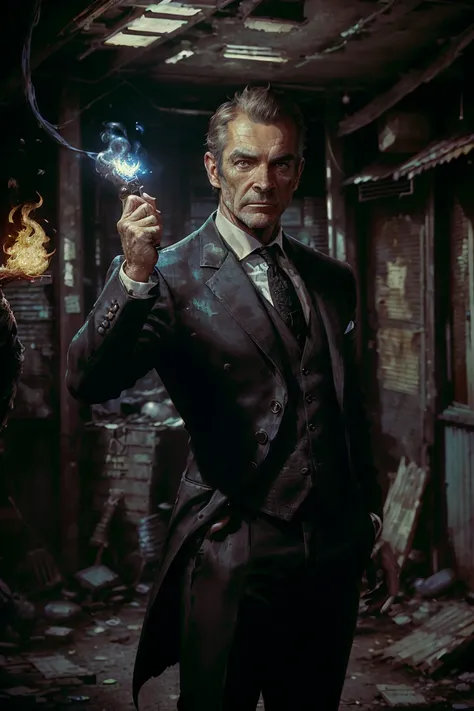 <lora:sirSean1960sMovie_v10:1>,award winning photo of a mature man, sirsean,(realistic, photo-realistic:1.4),(sharp focus:1.4),
(detective:1.2), (fancy suit:1.1), smirk, (ultra detailed face and eyes:1.1), (album art:1.1), slum cyberpunk, frown, (slum old garage:1.1), (artpunk:1.0), unique pose, (trigun:1.1), (masterpiece:1.1), best quality, run-down, ultra high detail, (by antoine blanchard and casey baugh:1.1), (by zdzislaw beksinski:0.8), extremely intricate, extreme detail, raytracing, reflections, beautiful lighting, (harsh lighting:1.1), (High Saturation Clarity Contrast, deep levels, sharp, retouched, color graded:1.1), soft lighting, cinematic, (heavy contrast:1.2),sharp focus,,burning,(breathing fire),(explosion),fiery tail, <lora:kSUWABESTYLE_v1:0.5>