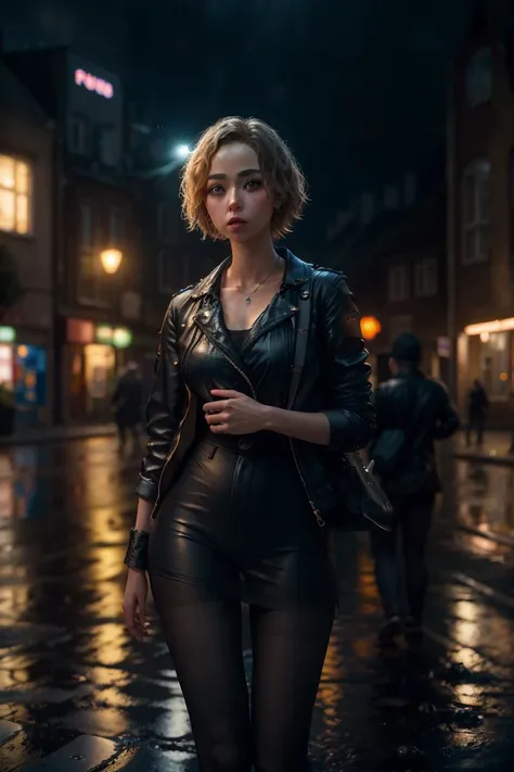 (8k, RAW photo, best quality, masterpiece:1.2), (realistic, photo-realistic:1.37),Freya Mavor,1girl, cute,cityscape, night, rain, wet, professional lighting, photon mapping, radiosity, physically-based rendering, Black pantyhose, dark studio,.<lora:theovercomer8sContrastFix_sd15:0.5>, <hypernet:sxzBloom_sxzBloom:0.3>, (PureErosFace_V1:0.3), <lora:Freya-Mavor-v10:0.7>