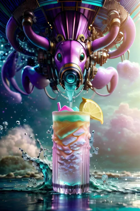 masterpiece, hydrotech, exotic drink, plastic bottle, (label:1.2), luxury, (pastel colors:1.5), advertisement, commercial, (studio background), intricate, detailed, photorealistic, 8k, <lora:HydroTech:0.8> style-nebula