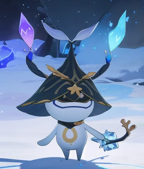 1 lannaluo, black lannaluo, black body, frozen lannaluo, Hold a staff in hand, Magic Array, snow, ice, Ice crystals, frozen leaves, frozen flowers <lora:lannaluo-000010:0.9> (masterpiece:1.2), (best quality:1.2),