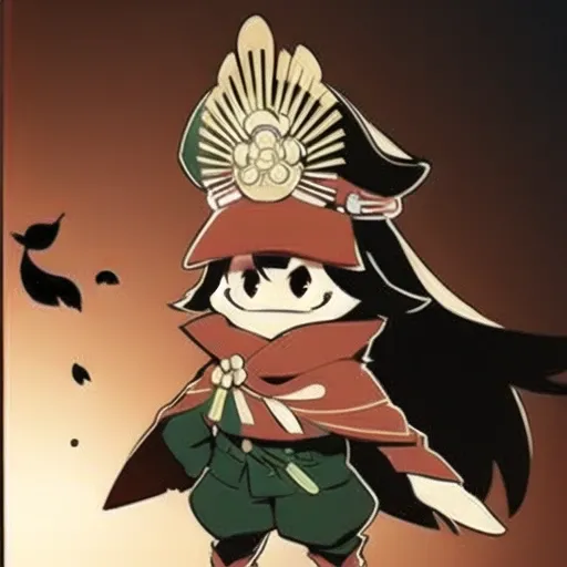 1 lannalo , oda_nobunaga_\(fate\), biack hair, long strait hair, uniform hat, smile, leaf, flat color<lora:lannaluo-000010:0.8> , <lora:odanobunagaFGO-000010:0.8>