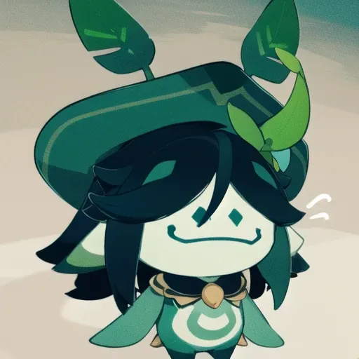 1 lannalo ,venti lannaluo, green hat, blue hair, smile, leaf, flat color<lora:lannaluo-000010:0.8> ,<lora:ventiGenshinImpact_v10:0.7>