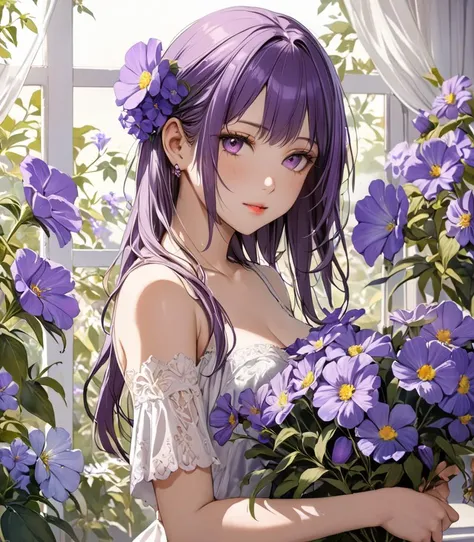 1girl,solo,best quality, high quality, masterpiece, 
 flower, purple flower, <lora:Purple Dom SDXL-000001:0,.8>