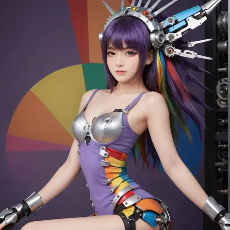 high quality, masterpiece, Very detailed, 8k, A beautiful 14 year old Japanese girl:1.5, Small face, Breast Augmentation Surgery, (Gorgeous magical girl heroine costume:1.5), (She has a large metal helmet on her head that covers her hair.:1.3, tubes connected to the body, wire), She gets electrocuted, brainwashing、 Stick your tongue out、 Open your mouth and show me your throat、 Ahegao、 (Put your hands behind your head:1.5)、 (Very detailedな臭い脇の下:1.5), (cyber punk:1.5)