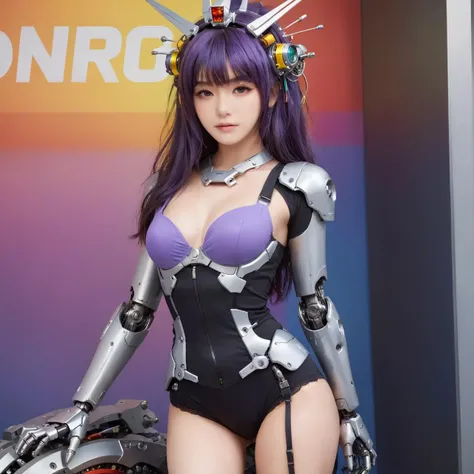 (Rainbow-colored background, mechanical legs, mechanical arms, stainless steel top, Rainbow-colored metal, bangs):1.6, (Rainbow-colored headdress, sharpening, sharpening face):1.3, 1girl, solo, face viewer, looking at viewer, lipstick, full body, cowboy shot, symmetry, mecha musume, no nipples,mecha bra, mecha, mecha on girl, Purple Dom,
<lora:Purple Dom SDXL-0.1:0.6>
<lora:bayan SDXL:0.0>
<lora:SDXL lucia 000001:0.0>
<lora:SDXL lucia 000002:0.0>
<lora:SDXL lucia 2:0.0>
<lora:SDXL lucia 3:0.0>
<lora:Princess Lucia:0.6>