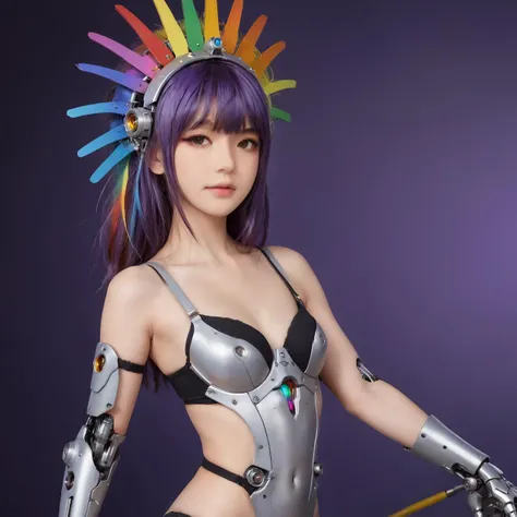 (Rainbow-colored background, mechanical legs, mechanical arms, stainless steel top, Rainbow-colored metal, bangs):1.6, (Rainbow-colored headdress, sharpening, sharpening face):1.3, 1girl, solo, face viewer, looking at viewer, lipstick, full body, cowboy shot, symmetry, mecha musume, no nipples,mecha bra, mecha, mecha on girl, Purple Dom,
<lora:Purple Dom SDXL-0.1:0.6>
<lora:bayan SDXL:0.0>
<lora:SDXL lucia 000001:0.0>
<lora:SDXL lucia 000002:0.0>
<lora:SDXL lucia 2:0.0>
<lora:SDXL lucia 3:0.0>
<lora:Princess Lucia:0.6>