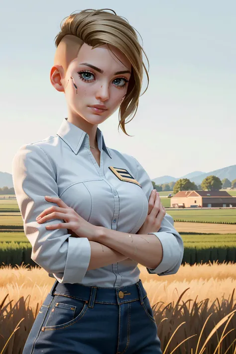 (masterpiece, best quality, highres)
<lora:CyberSandraDorsett:0.8>
CyberSandraDorsett, 1girl, short hair, blonde hair, peaceful rural farmland, midday, idyllic and serene with bright sunlight on rolling meadows