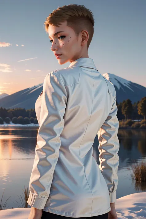 (masterpiece, best quality, highres)
<lora:CyberSandraDorsett:0.8>
CyberSandraDorsett, 1girl, short hair, blonde hair, snowy mountain peak, sunrise, soft pink and purple hues against glistening snow