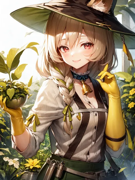 masterpiece, best quality, 1girl, solo, <lora:bea2-000002:1>, Beanstalk, little smile, animal ears, fedora, [[[half-closed eyes]]], upper body,