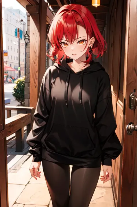 <lora:Takunomi_SD1.5_dim64:1>, absurdres, ultra detailed, masterpiece, best quality, aesthetic, detailed,, solo, 1girl, red hair, orange eyes, amber eyes, swept bangs, parted bangs, <lora:LowTwintailsHelper:1> low twintails,
short hair, medium hair, small breasts, <lora:Tsurime3:1>, (tsurime:1.2),, leggings, leather jacket, long shirt, combat boots, hoodie,