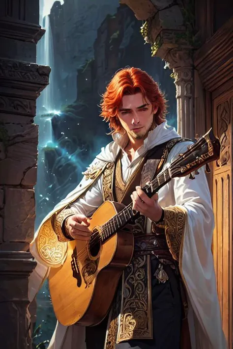 (1boy), dungeons and dragons (bard), playing a fantastic detailed magical lute glowing with magic energy, BREAK, natural red hair,  dashing, handsome, daring, adventures, eyes glowing with power,  (rococo, ornate, [white | golden] ephemeral translucent billowing robe), dynamic pose, dynamic angle,rugged middle aged 50 year old scoundrel, battle hardened, masculine aura, relaxed design, (ancient ruins), (rich environment),detailed background, fantasy background, realistic, photorealistic, ultra realistic, 8k, (illustration:1.1), (perfect details:1.1), landscape, background, abstract, hard lighting, rim lighting, (8k) (best quality:1.4), (masterpiece:1.3), ultra-detailed <lora:add_detail:1> <lora:Reel_WHorror_1_2_9_ReWo_n:1>
landscape, background,(intricate details, hyperdetailed:1.15) abstract, hard lighting, rim lighting,  (8k) (best quality:1.4), (masterpiece:1.3), ultra-detailed  <lora:add_detail:1>   <lora:epi_noiseoffset2:1>,intricate artwork, sharp, 8k, breathtaking, crystalline, , filigree, hyperrealism, lush detail, poster, perfectionism, sharp focus, <lora:detail_slider_v4:2> <lora:eyes:1><lora:Elixir:1>