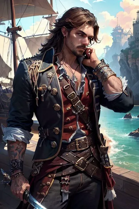 ((King of the pirates))(1boy), dungeons and dragons (pirate)(prt), dashing, handsome, rogue, daring swashbuckler holding a sword, adventures, eyes glowing with greed, (rococo, ornate, [white | golden] loose billowing clothes), dynamic pose, dynamic angle,rugged middle aged 50 year old scoundrel, battle hardened, masculine aura, relaxed design, (standing on the deck of a pirate ship), (rich environment),detailed background, fantasy background, realistic, photorealistic, ultra realistic, 8k, (illustration:1.1), (perfect details:1.1), landscape, background, abstract, hard lighting, rim lighting, (8k) (best quality:1.4), (masterpiece:1.3), ultra-detailed <lora:add_detail:1> <lora:Reel_WHorror_1_2_9_ReWo_n:1>
landscape, background,(intricate details, hyperdetailed:1.15) abstract, hard lighting, rim lighting,  (8k) (best quality:1.4), (masterpiece:1.3), ultra-detailed  <lora:add_detail:1>   <lora:epi_noiseoffset2:1>,intricate artwork, sharp, 8k, breathtaking, crystalline, , filigree, hyperrealism, lush detail, poster, perfectionism, sharp focus, <lora:detail_slider_v4:2> <lora:eyes:1><lora:Elixir:1>