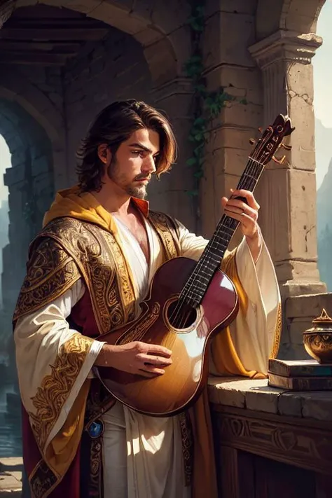 (1boy), dungeons and dragons (lustful bard), playing a magic lute, ((sex magic)), brown hair, dashing, handsome, daring, adventures, eyes glowing with power,  (rococo, ornate, [white | golden] ephemeral translucent billowing robe), dynamic pose, dynamic angle,rugged middle aged 50 year old scoundrel, battle hardened, masculine aura, relaxed design, (ancient ruins), (rich environment),detailed background, fantasy background, realistic, photorealistic, ultra realistic, 8k, (illustration:1.1), (perfect details:1.1), landscape, background, abstract, hard lighting, rim lighting, (8k) (best quality:1.4), (masterpiece:1.3), ultra-detailed <lora:add_detail:1> <lora:Reel_WHorror_1_2_9_ReWo_n:1>
landscape, background,(intricate details, hyperdetailed:1.15) abstract, hard lighting, rim lighting,  (8k) (best quality:1.4), (masterpiece:1.3), ultra-detailed  <lora:add_detail:1>   <lora:epi_noiseoffset2:1>,intricate artwork, sharp, 8k, breathtaking, crystalline, , filigree, hyperrealism, lush detail, poster, perfectionism, sharp focus, <lora:detail_slider_v4:2> <lora:eyes:1><lora:Elixir:1>