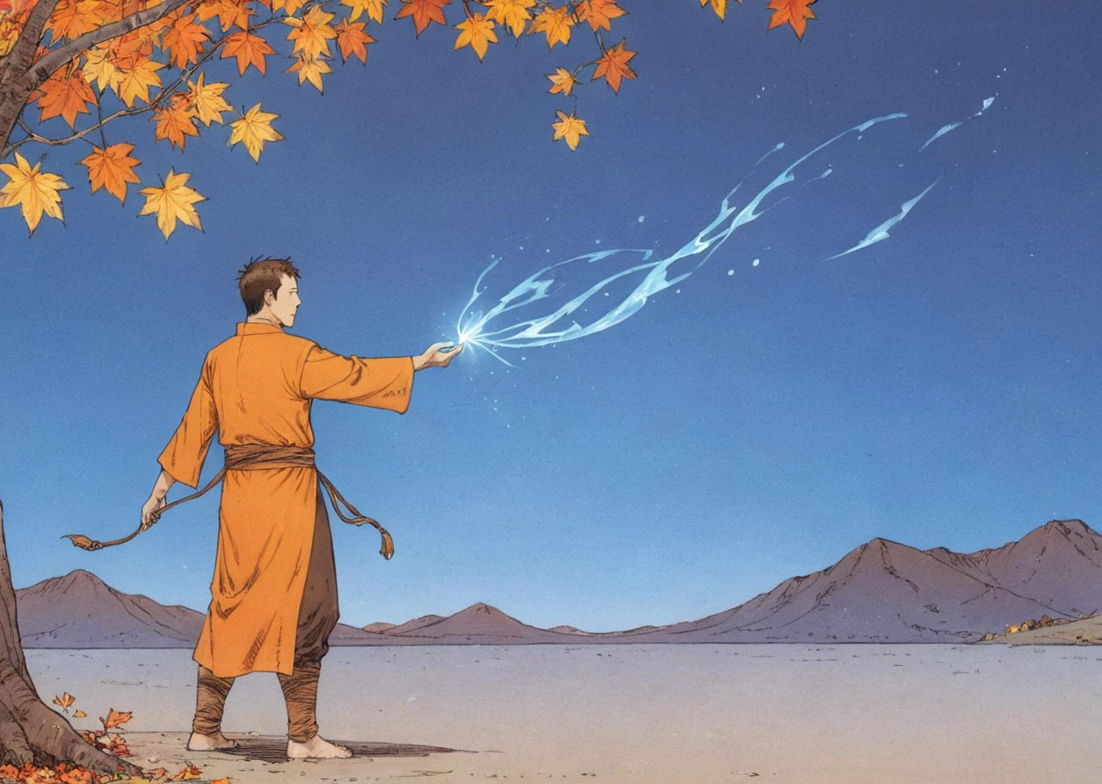 fantasy illustration,anime,art by Tsutomu Nihei,manga,oil paint;
Airbender,monk,intricate blue tattoos,using air powers to blow leaves with his hands,kamekameha,high wind,mini tornado,autumn leaves,maple tree;, <lora:lsdaemon0:1>,benedict cumberbatch,man,, <lora:moebzxl:0.5>, by moebius, masterpiece, best quality, intricate, highly detailed:1.1, drawing, concept art by Jean Giraud, a photograph of <lora:diffused light style:0.5>
A Diffused light of