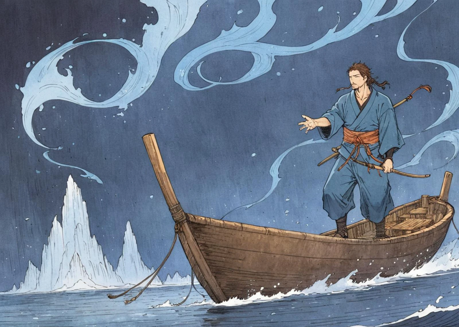fantasy illustration,anime,art by Tsutomu Nihei,manga,oil paint;
closeup,waterbender,ninja,intricate blue tattoos,using water powers to bend water with his hands,kamekameha,water storm,mini tornado,edo period japan,riding an arctic fishing boat,glacial village background;, <lora:hand 4:0.3>, <lora:moebzxl:0.5>, by moebius, masterpiece, best quality, intricate, highly detailed:1.1, drawing, concept art by Jean Giraud, <lora:Split Lighting style v2:0.5>
Split Lighting Photography of a, <lora:lsdaemon0:1>,benedict cumberbatch,man,