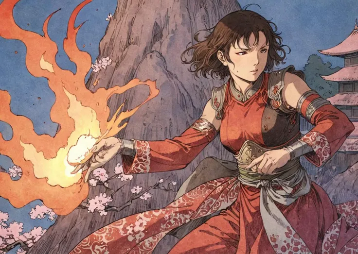 fantasy illustration,anime,art by Tsutomu Nihei,manga,oil paint;
closeup,Firebender,princess,intricate red tattoos,using fire powers to melt metal with her hands,kamekameha,fire storm,mini tornado,edo period japan,cherry blossom tree;, <lora:moebzxl:0.5>, by moebius, masterpiece, best quality, intricate, highly detailed:1.1, drawing, concept art by Jean Giraud, <lora:hand 4:0.3>, <lora:joelle0:1>,Laura Prepon,woman,, <lora:Split Lighting style v2:1> 
Split Lighting Photography of a