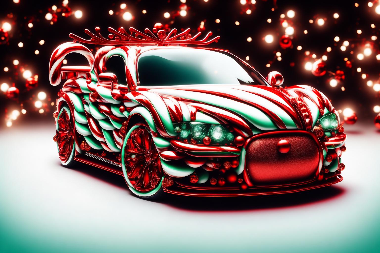 Candy Car Animation A close up of a car with candy canes on it - SeaArt AI
