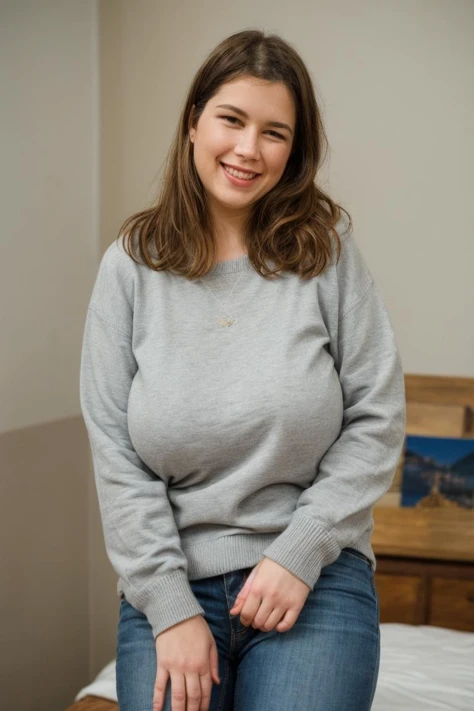 <lora:terry:1>,terry,37yo,chubby,sweater,full body,chubby,smiling,shirt,big boobed,, <lora:add_detail:1>, photorealistic photo,highly detailed 8k photo,hyperrealism,, homemade photo,grainy,dark lighting,amateur photo,(Instagram photo), Fujifilm X-T3,1/1250sec at f/2.8,ISO 160,84mm,RAW photo,Uplight,wide shot,ideal face template,film grain,distance from camera,RAW Photo, DSLR,