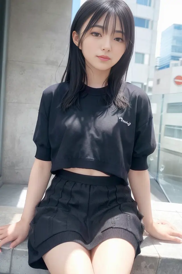 (skin blemish:1.2), (skindentation), black eye, 1woman, 25yo, (((woman))), solo, realistic, best quality, photorealistic, masterpiece, 8k, high res, solo, extremely detailed face, (professional lighting, bokeh), (light particles, lens flare, glowing particles:0.6), (dynamic pose:1.2), soft lighting, top angle view, fashionable and trendy atmosphere, japan, street, tokyo, city, ((daytime)), sky, ((looking at the viewer:1)), (looking at the camera),(portrait:0.6), cowboy shot, gorgeous, standing, keep original facial proportion, wide shoulder, full body, (small breast), (medium hair), brown hair, floating hair, lips, lipstick, seductive smile, floating hair, smile, open_mouth, teeth, (sleeves less white blouse), (jumper skirt), eyelashes, mole, (mole under eye:1), <lora:HirakawaY:0.8>