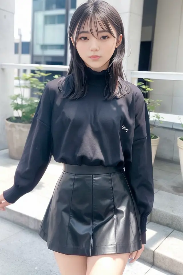 (skin blemish:1.2), (skindentation), black eye, 1woman, 25yo, (((woman))), solo, realistic, best quality, photorealistic, masterpiece, 8k, high res, solo, extremely detailed face, (professional lighting, bokeh), (light particles, lens flare, glowing particles:0.6), (dynamic pose:1.2), soft lighting, top angle view, fashionable and trendy atmosphere, japan, street, tokyo, city, ((daytime)), sky, ((looking at the viewer:1)), (looking at the camera),(portrait:0.6), cowboy shot, gorgeous, standing, keep original facial proportion, wide shoulder, full body, (small breast), (medium hair), brown hair, floating hair, lips, lipstick, seductive smile, floating hair, smile, open_mouth, teeth, (sleeves less white blouse), (jumper skirt), eyelashes, mole, (mole under eye:1), <lora:HirakawaY:0.8>