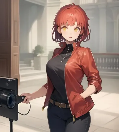masterpiece,best quality, masterpiece, high detail,detailed face,detailed eyes,rendered eyes,perfect eyes,hip lines,ambient occlusion,crisp image,detailed,amazing,8k,8k wallpaper,8k background,high detailed skin,high res,((cowboy shot))
((1girl,solo)),standing,((looking_viewer,facing viewer)),large breasts,thick thighs,
<lyco:GoodHands-beta2:1>,
<lora:EmiyaFemale-10:0.8>,emiyashirou,red hair,yellow_eyes,red jacket,black_armor,red_pants