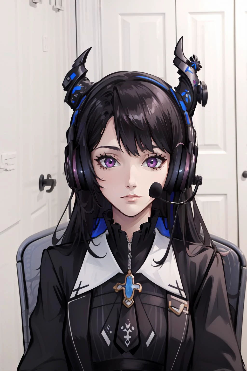 (masterpiece, best quality), intricate details,
1girl, <lora:nerissaravencroft2_Skaadi:0.8> nerissa ravencroft,
<lora:concept_sadlinus-17:0.8> sadlinus, chair, headset, indoors,