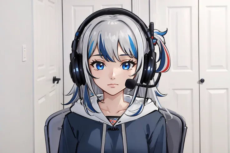 (masterpiece, best quality),  intricate details,
1girl,    
 <lora:concept_sadlinus-17:0.8> sadlinus, chair, headset, indoors,   <lora:gawr_gura:0.8> gawr gura, gray hair, hair ornaments,two side up, streaked hair,blue eyes, blue sweatshirt, blue hoodie,