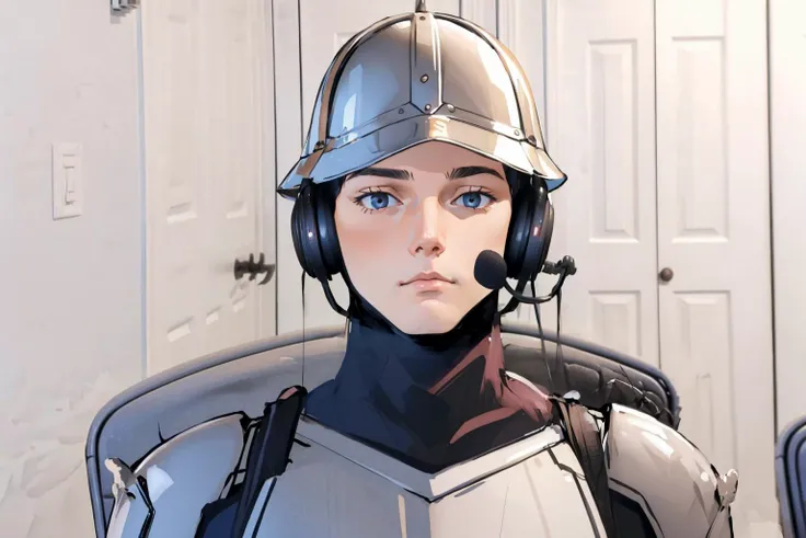 masterpiece, best quality, <lora:concept_sadlinus-17:1> sadlinus, headset, chair, indoors  <lora:gatekeeper-nvwls-v1-final:0.8> gatekeeper, helmet, full armor, gauntlets