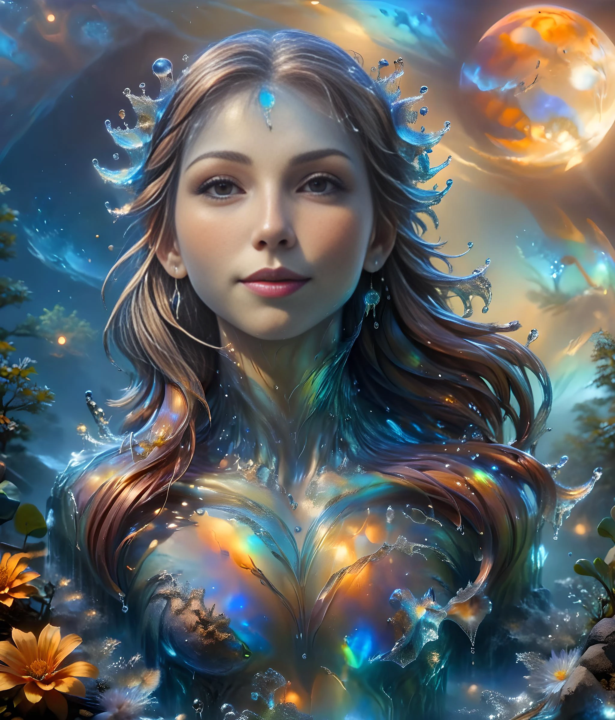 watce, low angle shot, a holographic fairy made of water in a pond, detailed face, laughs, looking to viewer,fog in background, moon far away, light beam, (from front:2), brown and blue sky, <lora:watce-sdxl-v2:1> <lora:Iridescent:0.4> <lora:add-detail-xl:1> <lora:DetailedEyes_V3:1> <lora:- SDXL - holo_effect_V1.0:1> <lora:aesthetic:1>