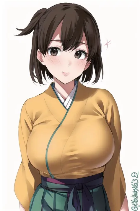 highest quality, Detailed face, Fine grain, One girl, alone, Multiple panel breaks, (Girl at the Japan shrine) , (Bobcut:1.5), (Side-parted bangs:1.5), (Dark brown hair:1.5), (Brown eyes:1.5), short hair, Small breasts, (Huge breasts), :d, (trembling:1.2), (Severe, Frowning:1.1), (Japanese Made Kimono:1.3), Maid's Headdress, indoor, (Red Ascot:1.5), Embarrassing,Shocked, Breast enlargement, (Motion Lines:0.7), trembling, Look at the chest, (Embarrassing:1.3),Shocked, Excited, breast focus, (bursting breasts:1.2), (exclamation mark:1.2), heart, BESequence, Bet Tote, Front and rear,Alongside