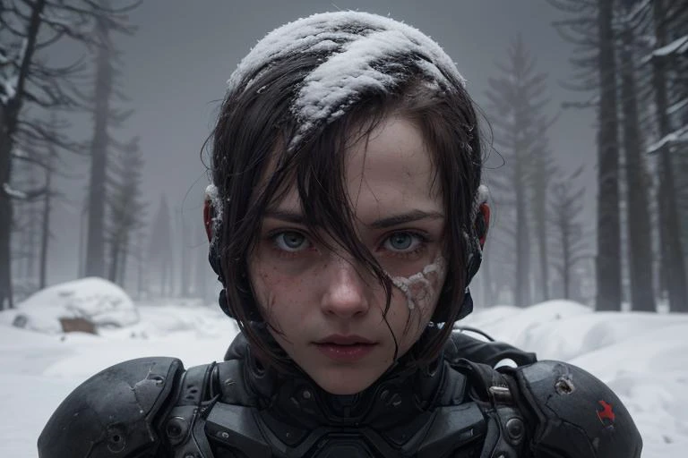 head shot photograph of a (beautiful woman), fantasy, outdoors, winter, bleak, snow, cold color temperature, small breasts, <lora:insanobot:0.5>, (robotic limbs, android, biomechanical:0.6), surreal, atmospheric, cinematic, stylized, contrast, comic, eerie,<lora:epi_noiseoffset2:0.6>, (8K, UHD:1.2), (photorealistic:1.2), <lora:more_details:0.3> , nsfw