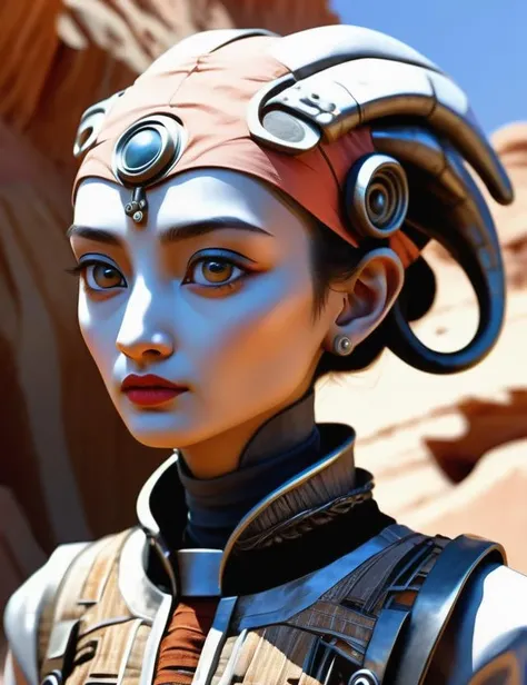 ((digital art,realistic)), (hyper detailed),DonMS4ndW0rldXL, made of sandstone female Late twenties, Ripped, Central Asian, Steel gray eyes, Elongated Ears, Deviated Septum Nose, Straight Forehead, Square face shape with Round Forehead, Lean Torso, , Silver Retro curls hair, Skepticism wearing Toile Flare skirt, Abstract Blush Tiered top, Slip-on sneakers, Hair bow, ,, Hands on the cheeks, suggesting awe or astonishment, scifi,<lora:DonMS4ndW0rldXL-000008:0.8>