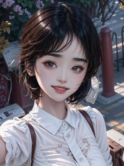 masterpiece, best quality, <lora:popularTrainedOnTheMost_v10:1>,upperbody, <lora:shenYueLora_v10:0.9>, shirt,smile, selfie, (pureerosface_v1:0.8),short hair, blush, looking at viewer, street, sunlight, light on face, <lora:beautifuleyeslikeness_halfBody:0.6>
