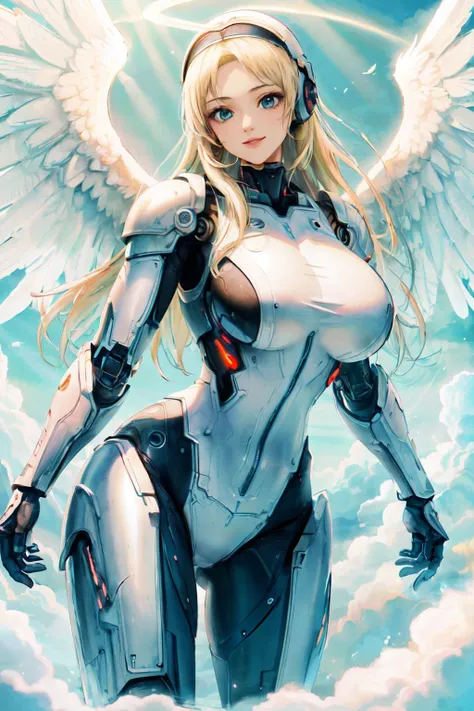 (best quality, masterpiece, RAW photo,ultra-detailed:1.2), <lyco:GoodHands-beta2:1.0>,1girl, solo, blonde hair, smile, floating, huge breasts,
3D blessedtech holy cyber nun wearing blessed angel armor with aura of zealous power, legion of heaven, defender of faith,god rays <lyco:BlessedTech-20:0.55> <lyco:anime_minimalist_v1-000020:-0.6>
