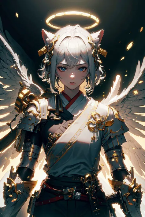 masterpiece, best quality, official art, (hand by Guido Daniele), extremely detailed CG unity 8k wallpaper, samurai, katana, <lora:BlessedTech-20:0.8> blessedtech, blessed, aura