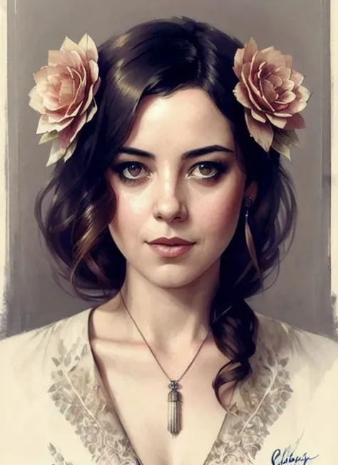 <lora:aubreyPlaza_v1:1>, Charlie Bowater realistic Lithography sketch portrait of sks woman, flowers, [gears], pipes, dieselpunk, multi-colored ribbons, old paper texture, highly detailed